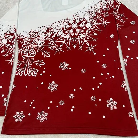 UP TO 50% Off Snowflake Slant V Neck Top, Dressy Print Blouses Casual Tee Top - Picture 3 of 4